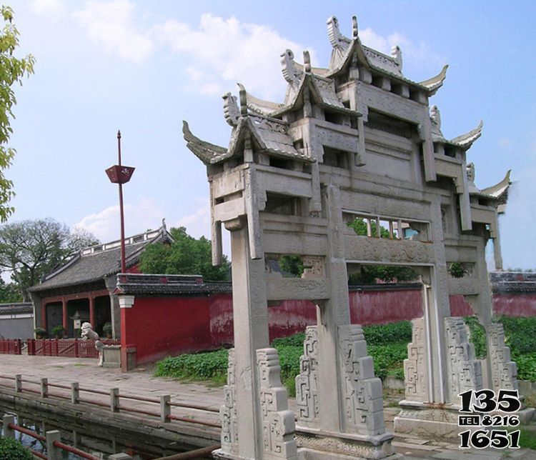 牌坊雕塑-寺廟三門小型牌坊花崗巖石雕