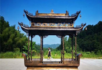 香爐雕塑-寺廟景觀(guān)鏤空浮雕龍柱鑄銅多層寶鼎香爐