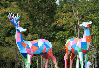 梅花鹿雕塑-玻璃鋼幾何彩繪公園戶外景觀裝飾品梅花鹿雕塑