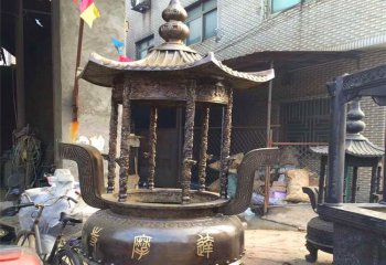 香爐雕塑-寺廟道觀室內(nèi)擺放仿古圓形寶蓋香爐