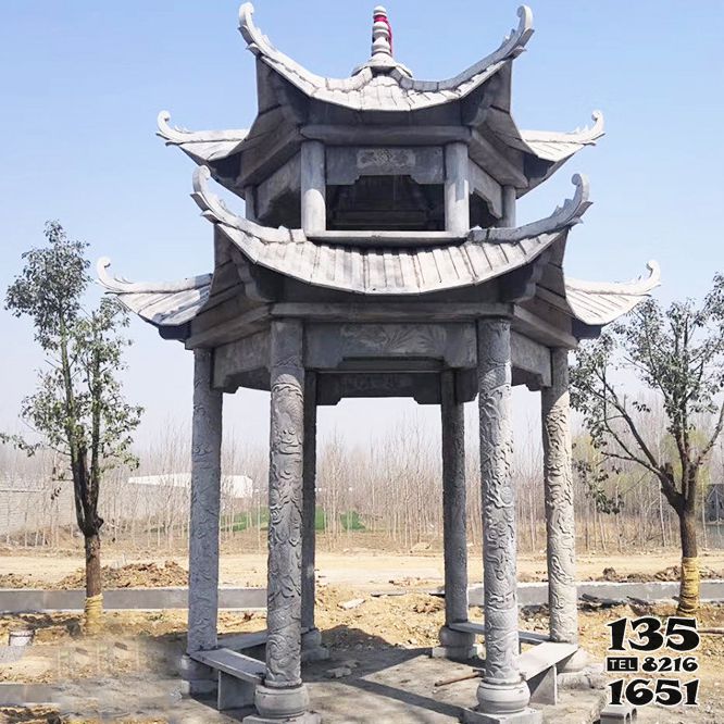 涼亭雕塑-青石仿古建筑復(fù)頂園林戶(hù)外擺放涼亭高清圖片