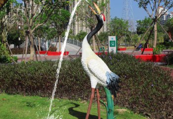 丹頂鶴雕塑-公園創意噴漆玻璃流水的丹頂鶴雕塑