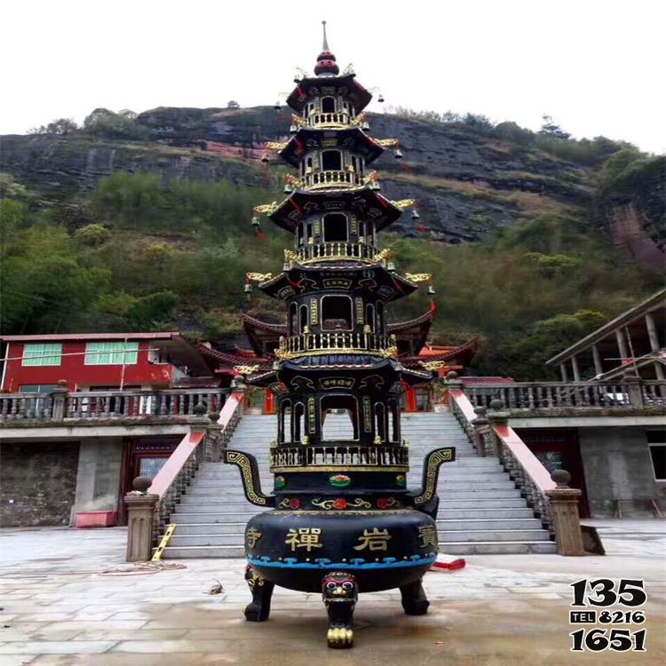 鼎雕塑-景區寺廟大型塔型不銹鋼仿銅鼎雕塑