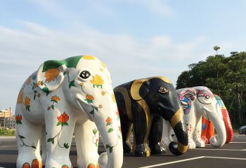 大象雕塑-公園大型玻璃鋼彩繪大象雕塑