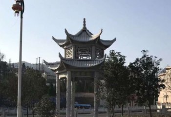 涼亭雕塑-村莊戶(hù)外景觀(guān)雙層鏤空仿古建涼亭休息座椅石雕