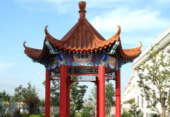 涼亭雕塑-景區(qū)公園擺放仿古建筑彩繪琉璃瓦休閑涼亭