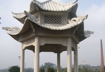 涼亭雕塑-雙層新款鏤空石涼亭公園戶(hù)外景觀(guān)雕塑