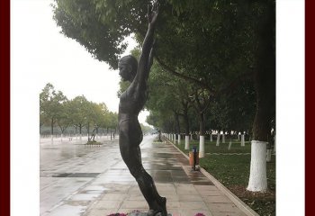 跳水雕塑-公園街邊擺放跳水女孩運(yùn)動員玻璃鋼仿銅雕塑