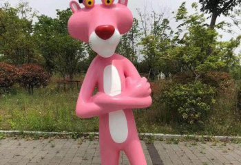 豹子雕塑-公園、商超彩繪粉紅豹，卡通動物玻璃鋼雕塑