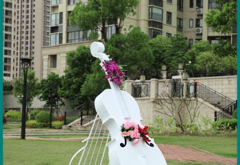 大提琴雕塑-公園景區玻璃鋼創意白色大提琴雕塑