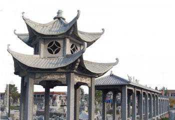 涼亭雕塑-戶外園林裝飾青石仿古建雙層鏤空長(zhǎng)廊涼亭雕塑