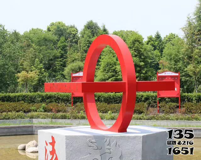 法治雕塑-公園草坪創意大理石上的不銹鋼法治雕塑