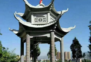 涼亭雕塑-公園觀(guān)景臺(tái)擺放上層青石涼亭雕塑