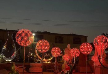 鏤空球雕塑-室內創(chuàng)意不行發(fā)光紅色鏤空球雕塑