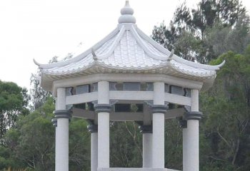 涼亭雕塑-寺廟山頂擺放漢白玉八角休息靠背涼亭雕塑