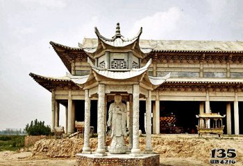 涼亭雕塑-寺廟景區神像擺放古建筑涼亭雕塑