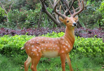 鹿雕塑-公園景區(qū)玻璃鋼彩繪一只站立中的鹿雕塑