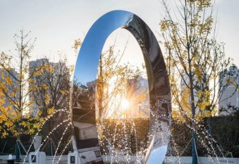 噴泉雕塑-公園不銹鋼圓環水景噴泉景觀雕塑