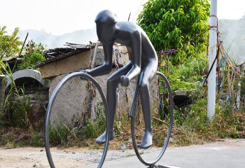 自行車(chē)雕塑-公園戶外仿銅抽象體育人物運(yùn)動(dòng)員騎自行車(chē)雕塑