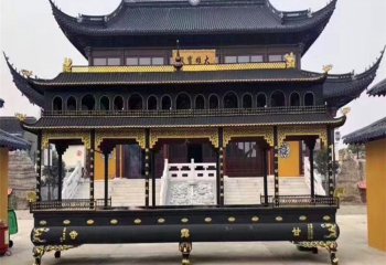 香爐雕塑-甘露寺大型鑄銅漆金燒香祈福平安香爐雕塑