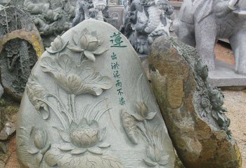 荷花雕塑-戶(hù)外別墅公園石頭浮雕荷花雕塑