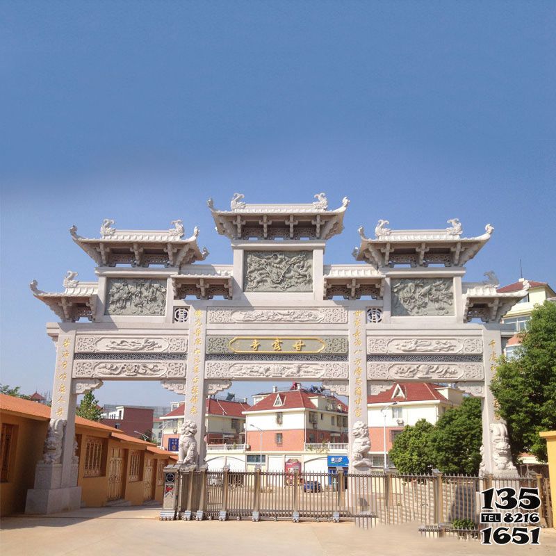 牌坊雕塑-佛教寺院仿古建筑樓門(mén)石雕牌樓高清圖片