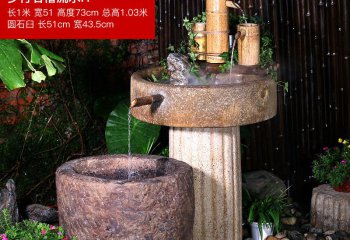 石槽雕塑-酒店水循環(huán)石磨魚缸花園戶外石槽流水景觀