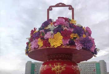 花籃雕塑-戶外景區(qū)廣場(chǎng)玻璃鋼彩繪迎接國慶大花籃雕塑