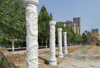 龍柱雕塑-花園景觀擺放中國(guó)龍紋大理石柱雕刻