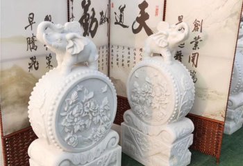 抱鼓石門(mén)墩雕塑-抱鼓石一對(duì)漢白玉別墅庭院門(mén)口仿古小象門(mén)墩擺件