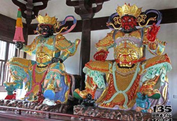 天王雕塑-寺廟大型玻璃鋼彩繪鎏金天王雕塑