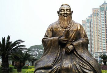 孔子雕塑-校園古代名人坐式孔子教學(xué)玻璃鋼仿銅雕塑