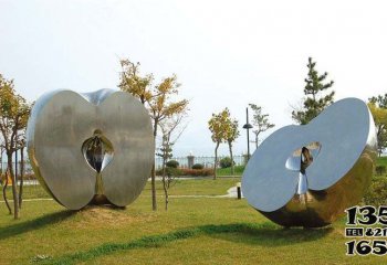 蘋果雕塑-學(xué)校草坪切面不銹鋼公園半塊蘋果雕塑