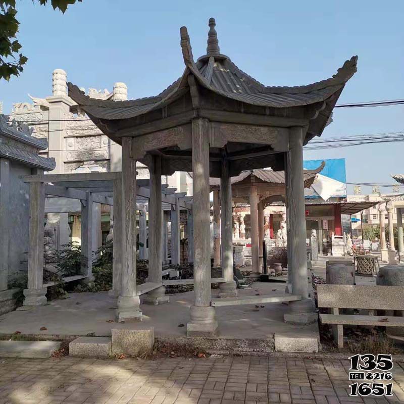 涼亭雕塑-景區(qū)寺廟擺放仿古建六角休閑涼亭雕塑高清圖片