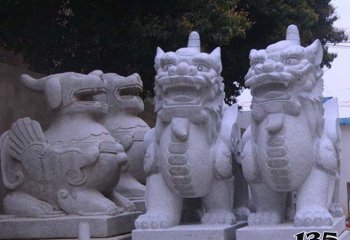 獨角獸雕塑-公園里擺放的兩只漢白玉石雕創意獨角獸雕塑