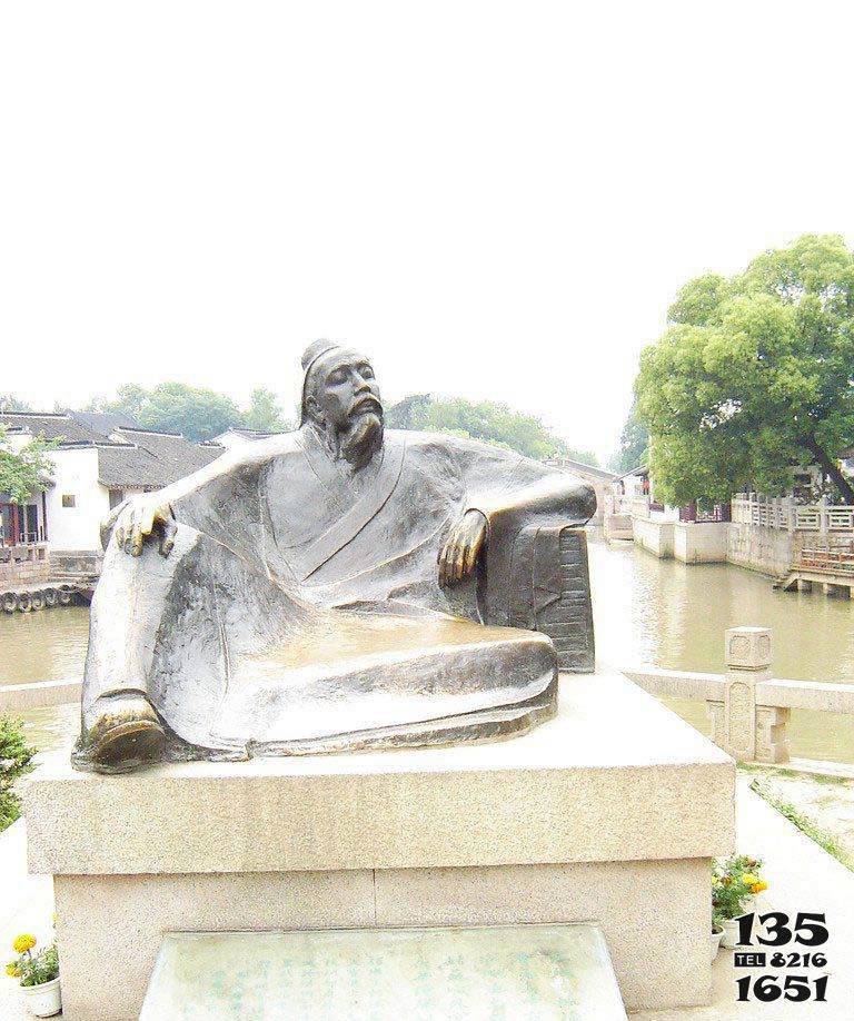 詩人雕塑-公園古代詩人坐姿人物玻璃鋼仿銅雕塑