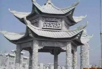 涼亭雕塑-大理石灰雕刻鏤空雙層園林仿古觀(guān)景涼亭擺件雕塑