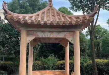 涼亭雕塑-公園休閑區擺放四角花崗巖座椅涼亭雕塑