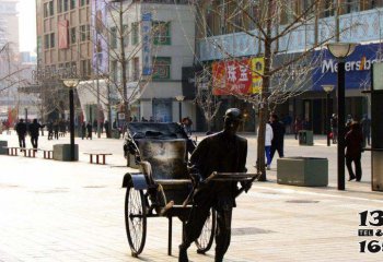 黃包車(chē)雕塑-商場(chǎng)室外擺放奔跑拉黃包車(chē)的人物景觀銅雕