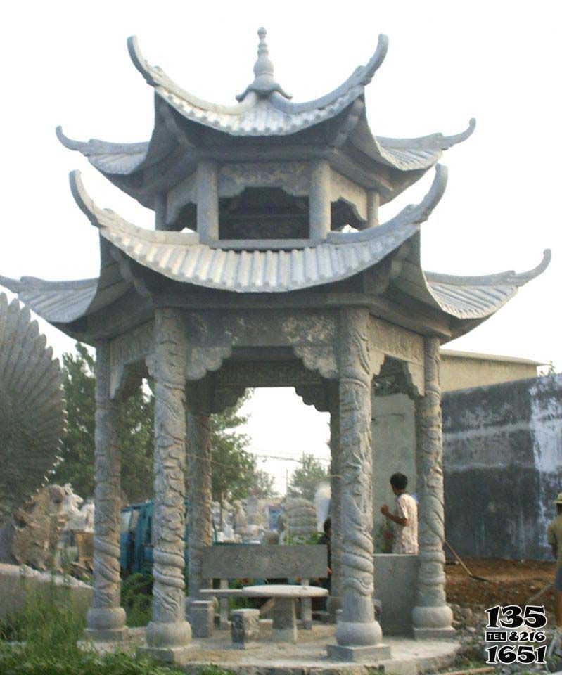 涼亭雕塑-雙層仿古建青石戶(hù)外園林小區(qū)擺放休閑涼亭雕塑高清圖片