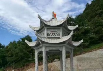 涼亭雕塑-山景區(qū)寺院戶(hù)外擺放青石雕刻鏤空六柱休閑涼亭雕塑