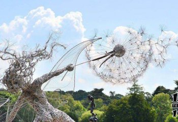 蒲公英雕塑-植物園不銹鋼抽象人物和蒲公英雕塑