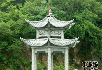 涼亭雕塑-雙層鏤空青石仿古建寺院景區(qū)擺放涼亭雕塑