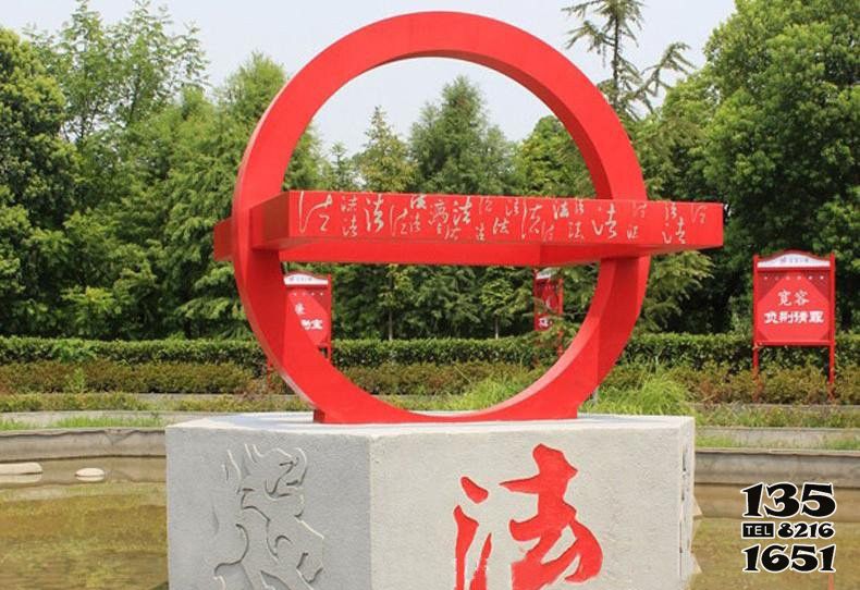 法治雕塑-公園創意大理石上圓形法治雕塑高清圖片