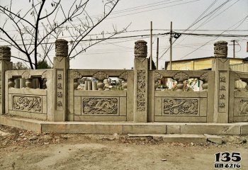 欄桿欄板雕塑-景區街邊青石浮雕防護圍欄石雕