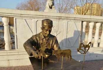 畫糖人雕塑-公園擺放中國非物質文化遺產畫糖人的人物銅雕