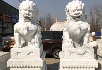 獅子雕塑-墓地漢白玉石雕一對獅子雕塑