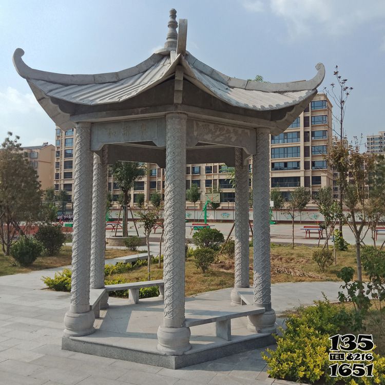 涼亭雕塑-學(xué)院操場(chǎng)休閑區(qū)擺放古建筑涼亭座椅高清圖片