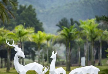 鹿雕塑-公園草坪抽象幾何一家四口鹿雕塑