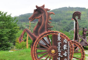 馬車雕塑-景區(qū)廣場(chǎng)公園抽象簡約紫銅馬車雕塑